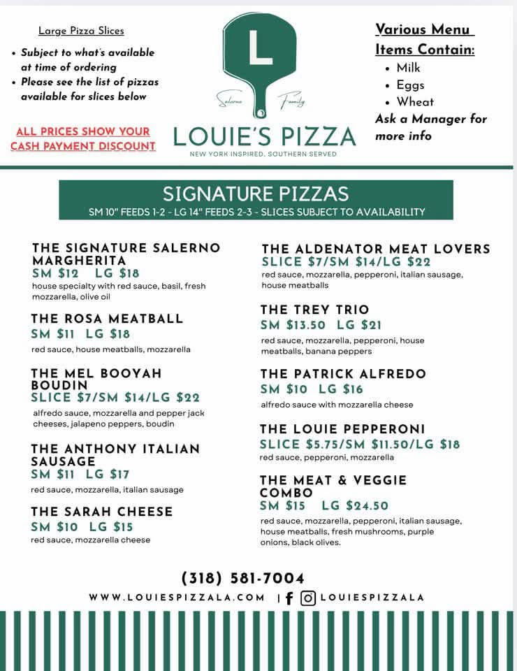 Original printed menu for Louie’s Pizza